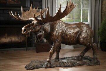 Showcasing nature's beauty with a grand depiction of a magnificent moose in a wide-angle view. Generative AI