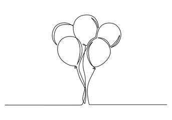 Continuous line drawing birthday celebration balloons. Concept for holiday kids decoration
