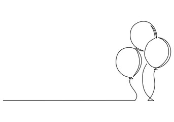 Continuous one line drawing birthday celebration balloons. Concept for holiday kids decoration