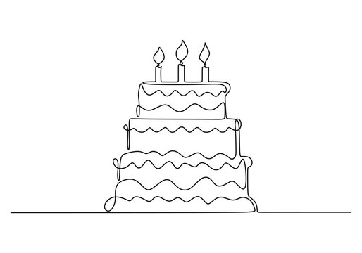 recommend clip art: Birthday cake continuous one line drawing. Celebration object with candle. Concept for holiday decoration