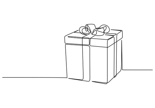 recommend clip art: Gift box continuous one line drawing. Present box with ribbon and bow outline. Simple line art object