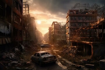 Urban dystopia after the apocalypse. Generative AI
