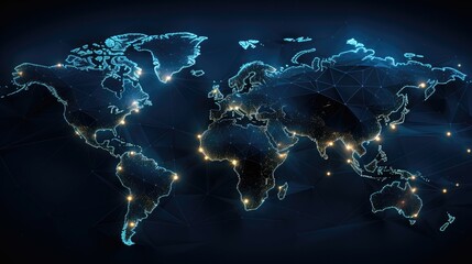 Map background, neon dark blue background, connection business concept.