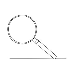 Magnifier continuous one line drawing. Searching and find solution object