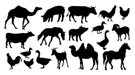 Farm animals set of silhouettes vector