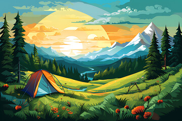 Art images of camping trips in the forest