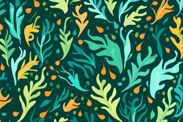 Seaweed quirky doodle pattern, wallpaper, background, cartoon, vector, whimsical Illustration