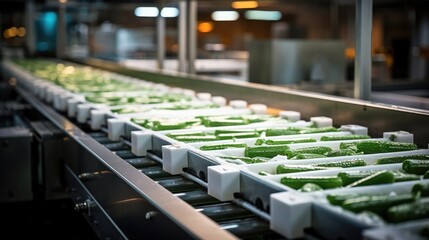 Obraz premium Cucumber, Products Cucumber for automatic packaging. Concept with automated food production.