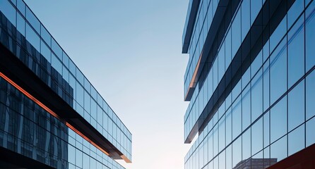 Obraz premium Two modern buildings with glass windows. Architecture design of buildings.