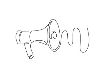Megaphone continuous line drawing. One single contour art - obrazy, fototapety, plakaty