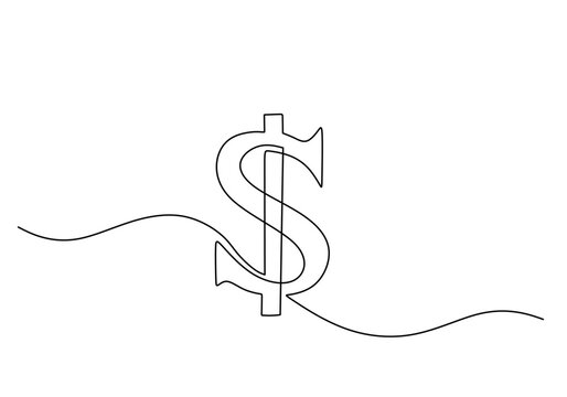 Continuous line drawing of dollar. One contour symbol of money and US financial