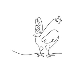 Chiken one line drawing. Animal continuous single outline