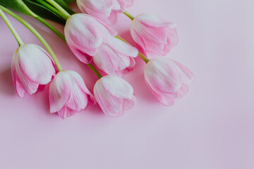 Obraz premium Beautiful bouquet of pink pastel tulip flowers.