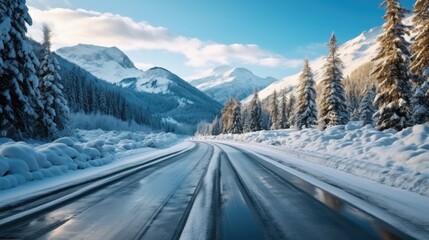 Difficult conditions on snowy road.
