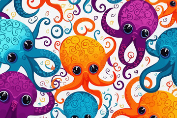 Octopus ink quirky doodle pattern, wallpaper, background, cartoon, vector, whimsical Illustration
