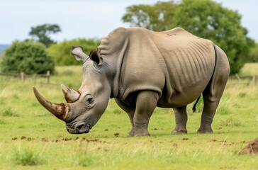 Obraz premium White Rhino grazing.