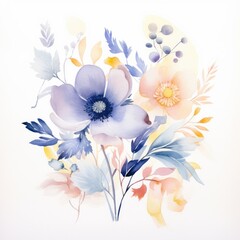 Watercolor floral design with white background, New background with flowers, watercolor floral design