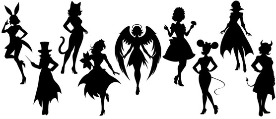 Stylish silhouettes of cosplay ladies