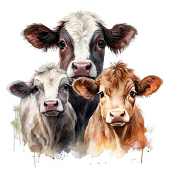 Three Cute Santa Gertrudis Cow Watercolor Png Graphic