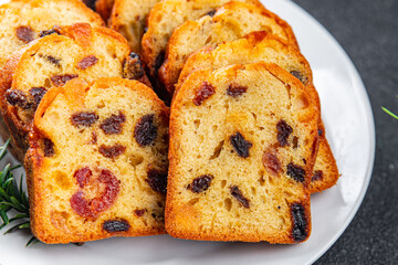 fruit cake sweet dessert pastry dried fruits cherrie, dried apricot, prune, raisin Christmas sweet dessert holiday treat new year and christmas meal food snack on the table copy space food background