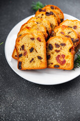 fruit cake sweet dessert pastry dried fruits cherrie, dried apricot, prune, raisin Christmas sweet dessert holiday treat new year and christmas meal food snack on the table copy space food background