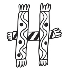 scarf letter in doodle style. Children's New Year's alphabet stylized. template for print, sticker, coloring, header, article, children's book, toy, decoration. English alphabet made from scarves and 