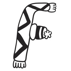 scarf letter in doodle style. Children's New Year's alphabet stylized. template for print, sticker, coloring, header, article, children's book, toy, decoration. English alphabet made from scarves and 