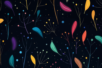 Firefly light trails quirky doodle pattern, wallpaper, background, cartoon, vector, whimsical Illustration