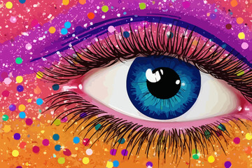 Metallic and glittery eyeshadow quirky doodle pattern, wallpaper, background, cartoon, vector, whimsical Illustration