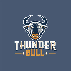 Bull with thunder logo design. with lightning horns, Flash electric energy in bull.