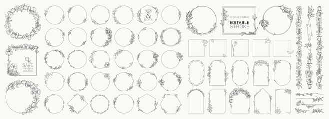 Set of Thin Line vintage frame and corners icon. Vector illustration