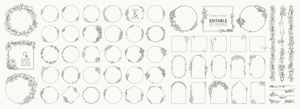 Set of Thin Line vintage frame and corners icon. Vector illustration