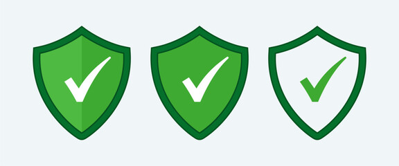 Security shield with check mark vector illustration. organic natural approval icons set.