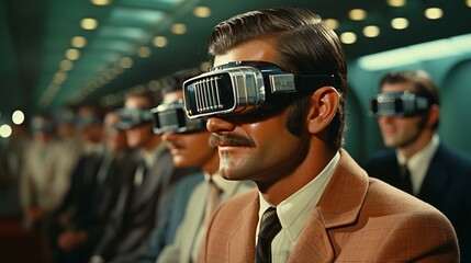 Man Wearing Virtual Reality Glasses in the 70s