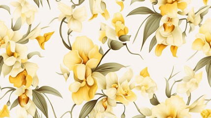 Fototapeta na wymiar a white and yellow floral wallpaper with yellow and white flowers. generative ai