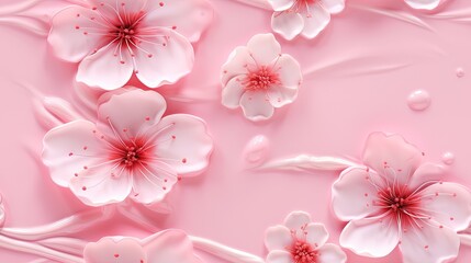  a pink background with white flowers and petals on it's surface.  generative ai