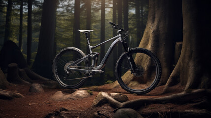 A bicycle leaning against a tree