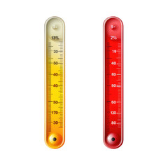 Celsius and Fahrenheit scale thermometer on transparent background