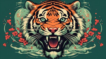  a tiger with its mouth open and its teeth wide open.  generative ai