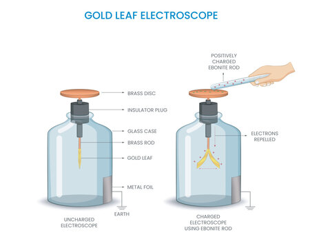 
A gold-leaf electroscope detects electric charges by the divergence of thin gold leaves, a classic instrument in electrostatics