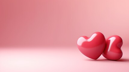  two red hearts on a pink background with room for text.  generative ai