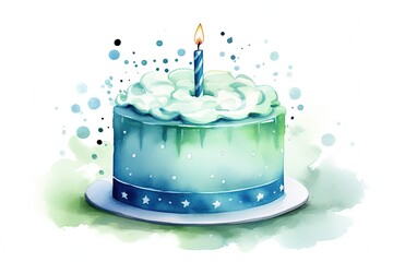 Peaceful Blue Birthday Cake Illustration