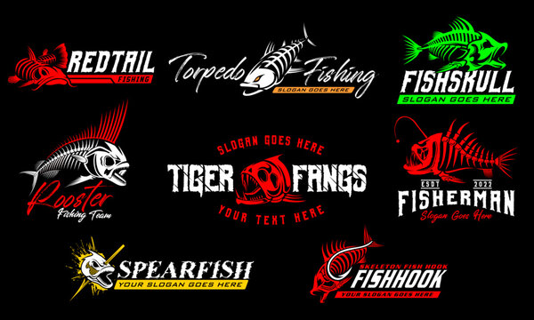 Fishing Fish Logo Bundle. unique and Fresh Fish Skeleton fishing logo bundle template. great to use as your fishing company logo.