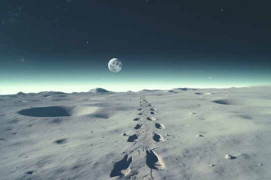 An image showing footprints, symbolizing the first step on the moon. Generative AI