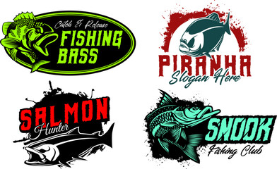 Fish Logo. Fishing Logo. Bundle of unique and Fresh fishing logo bundle template. great to use as any fishing company and Product logo. - obrazy, fototapety, plakaty