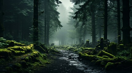 Enigmatic Foggy Forest: Abundant Treescape