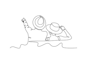 A couple on a staycation. Staycation one-line drawing