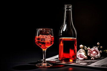 glass with coktel and bottle magazine advertising st
