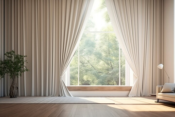 White room with window and curtains