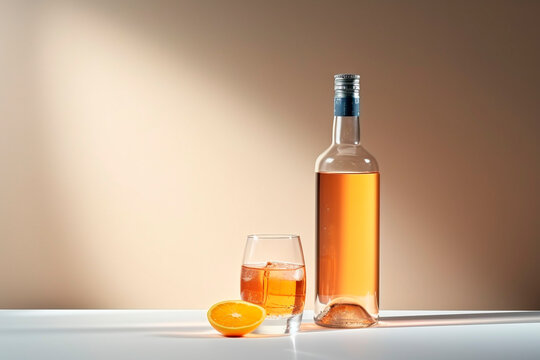 glass with coktel and bottle magazine advertising st